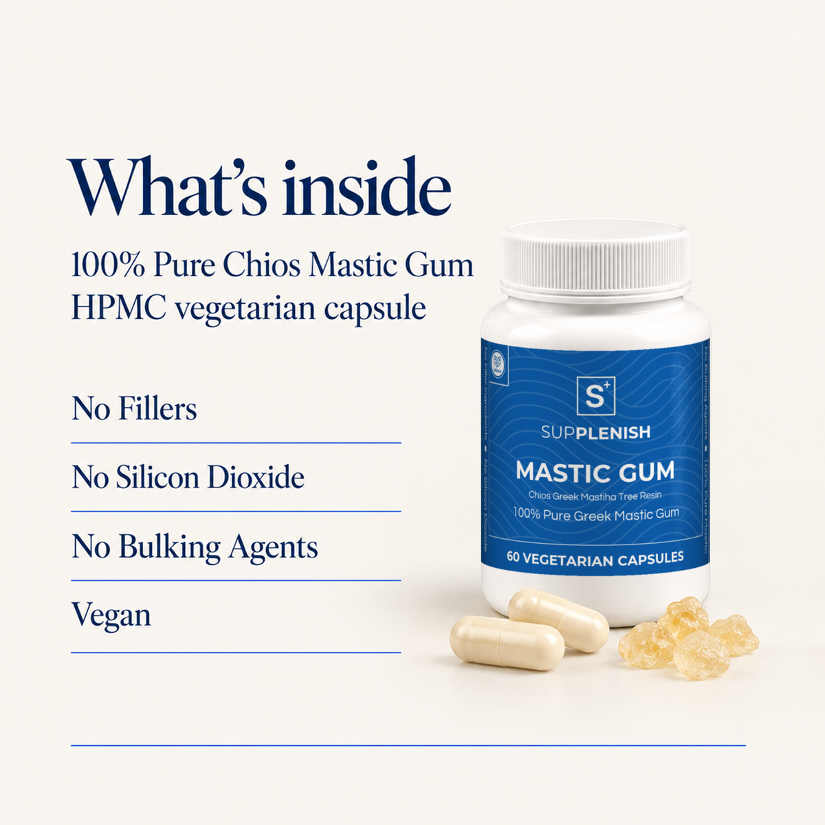 What's inside: 100% pure Chios mastic gum in a vegetarian capsule